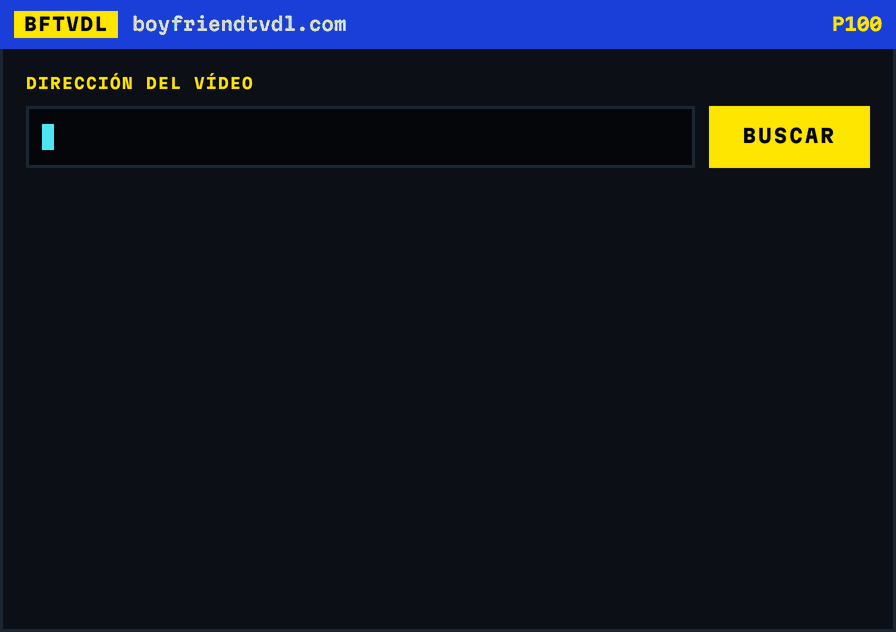 Un enlace de BoyFriendTV pegado en la línea de dirección y, después, la lista de calidades apareciendo, de 4K a 240p, con un tamaño estimado junto a cada una.